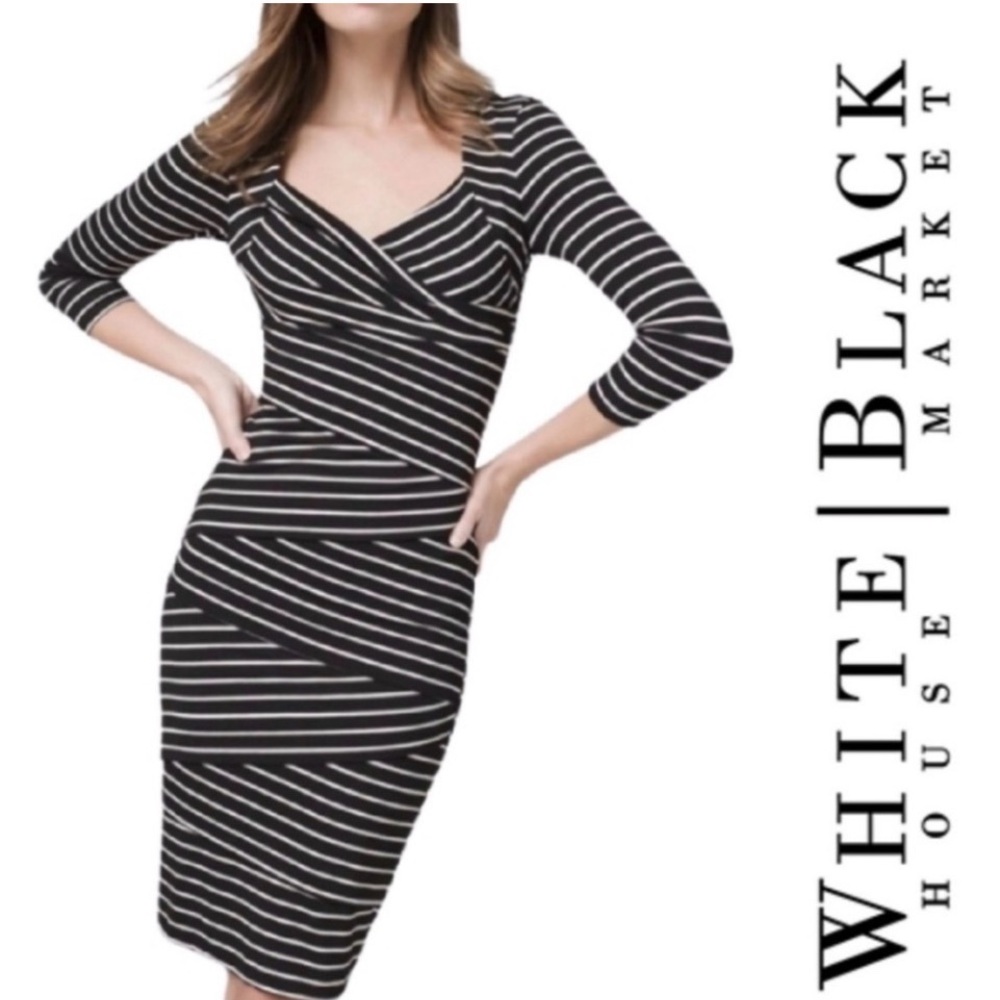 White House Black Market Black & White Striped Slimming Dress